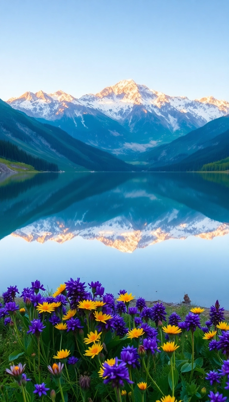 HD iPhone AI Spring Mountain Reflection Masterful Wallpaper